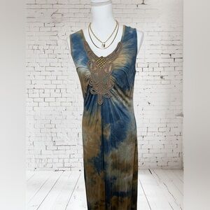 Midnight Velvet Blue and Tan Dress